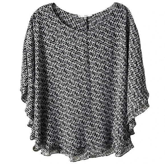 SIONI | Black and White Cold Shoulder Ruffle Trim Layered Poncho Top Size M - Picture 1 of 6